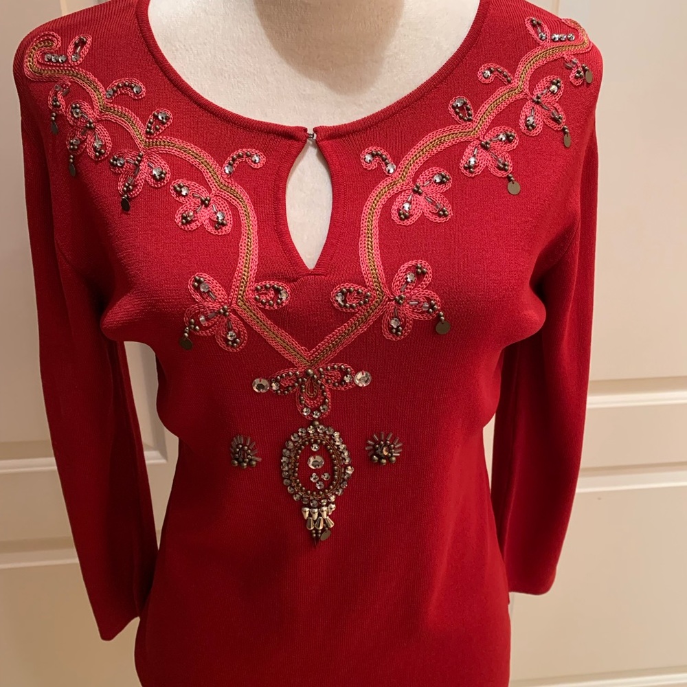 JOSEPH A.‎ Red top w/beautiful bead work/embroidery around neckline & bel…